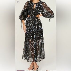 New Maje Black Floral Long Sleeve Dress size 36